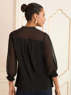 Blouses En Overhemden|Love & Roses - blouse met V-hals en hardware met 3/4 mouwen Zwart