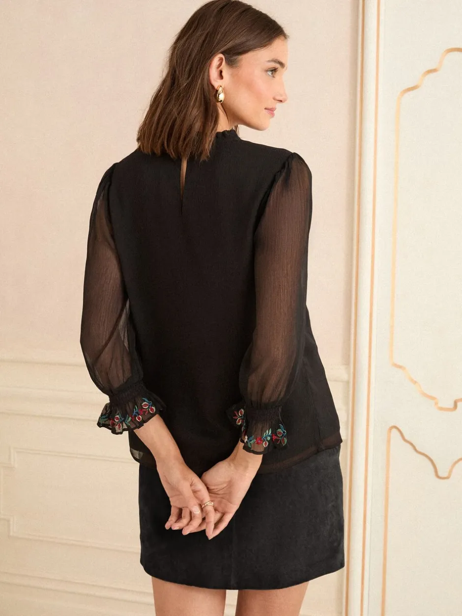 Blouses En Overhemden|Tops En T-Shirts*Love & Roses - blouse met versieringen en 3/4 uitlopende mouwen Zwart