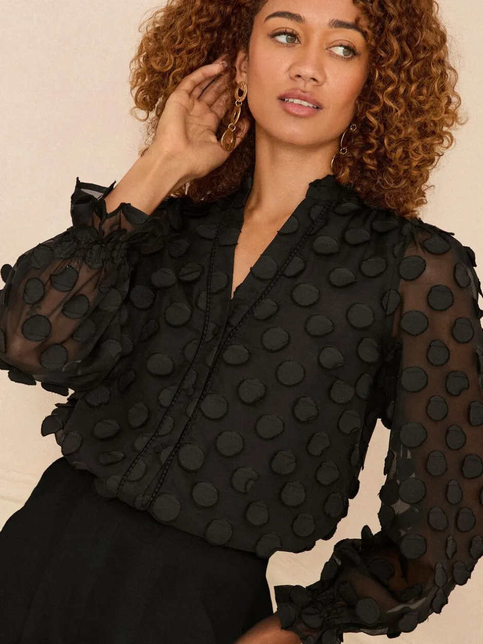 Blouses En Overhemden|Tops En T-Shirts*Love & Roses - 3D blouse met lange mouwen en stippen Zwart