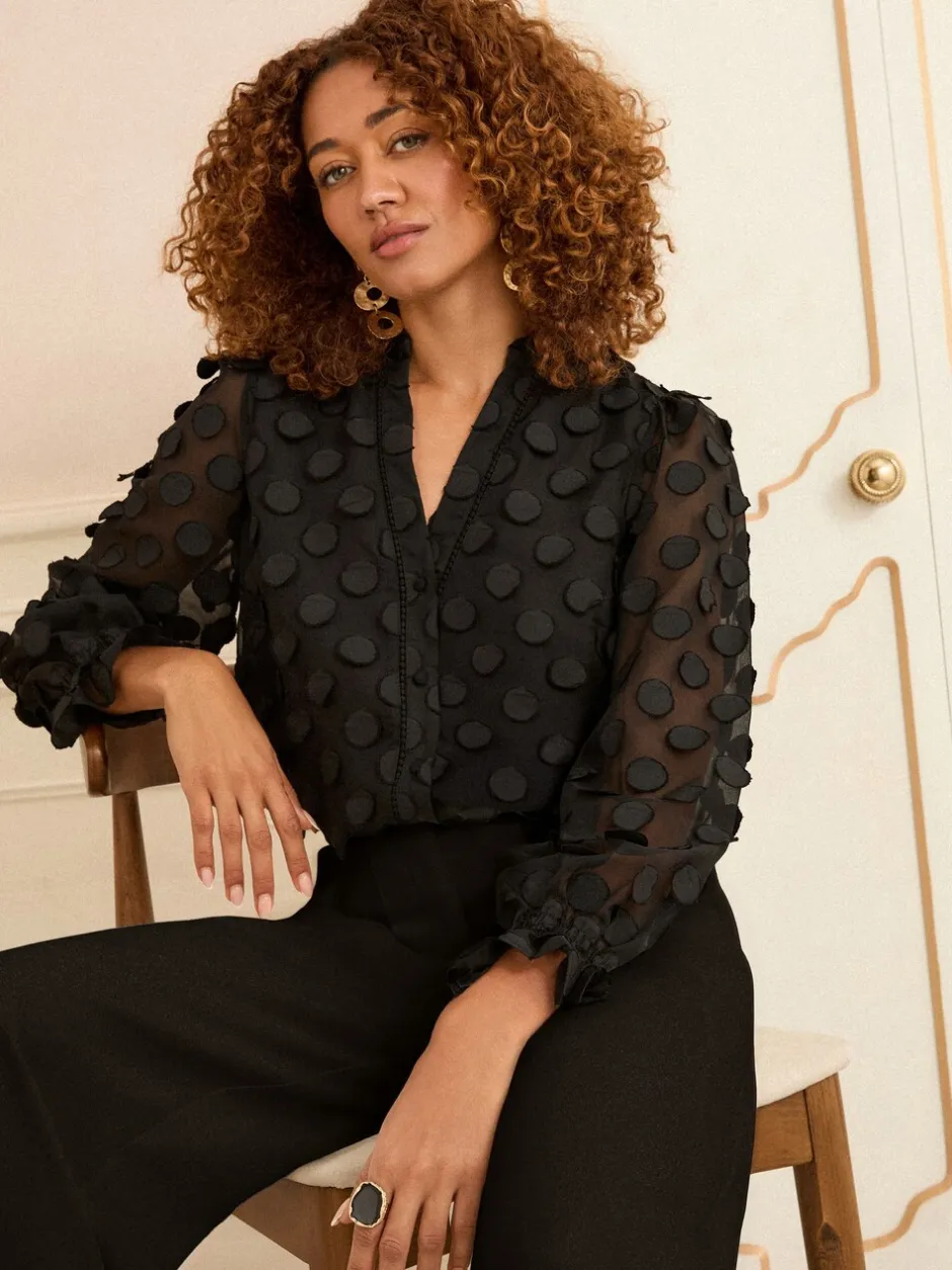 Blouses En Overhemden|Tops En T-Shirts*Love & Roses - 3D blouse met lange mouwen en stippen Zwart