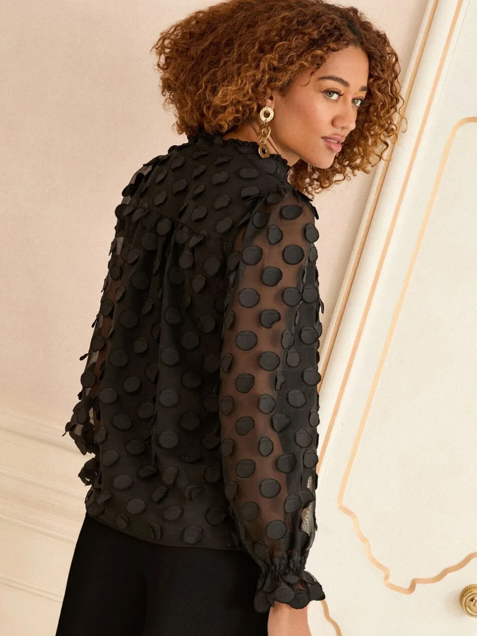 Blouses En Overhemden|Tops En T-Shirts*Love & Roses - 3D blouse met lange mouwen en stippen Zwart