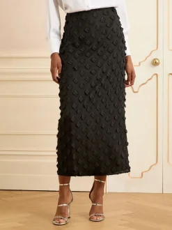Rokken*Love & Roses - 3D midirok met bloemenprint Zwart