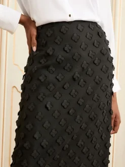 Rokken*Love & Roses - 3D midirok met bloemenprint Zwart