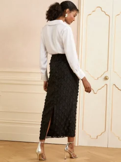 Rokken*Love & Roses - 3D midirok met bloemenprint Zwart