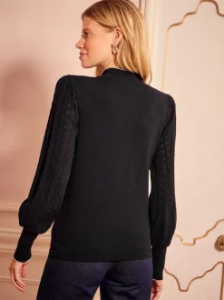Gebreide Kleding*Love & Roses - gebreide trui met strik Zwart