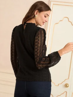 Blouses En Overhemden*Love & Roses - Long Sleeve Lace Top Zwart