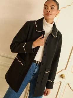 Jassen En Jacks*Love & Roses - Mid Length Scallop Trim Dolly Coat Zwart