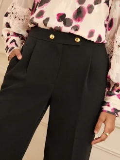 Kostuums En Werkkleding|Broeken|Love & Roses - Wide Button Leg Trousers Zwart