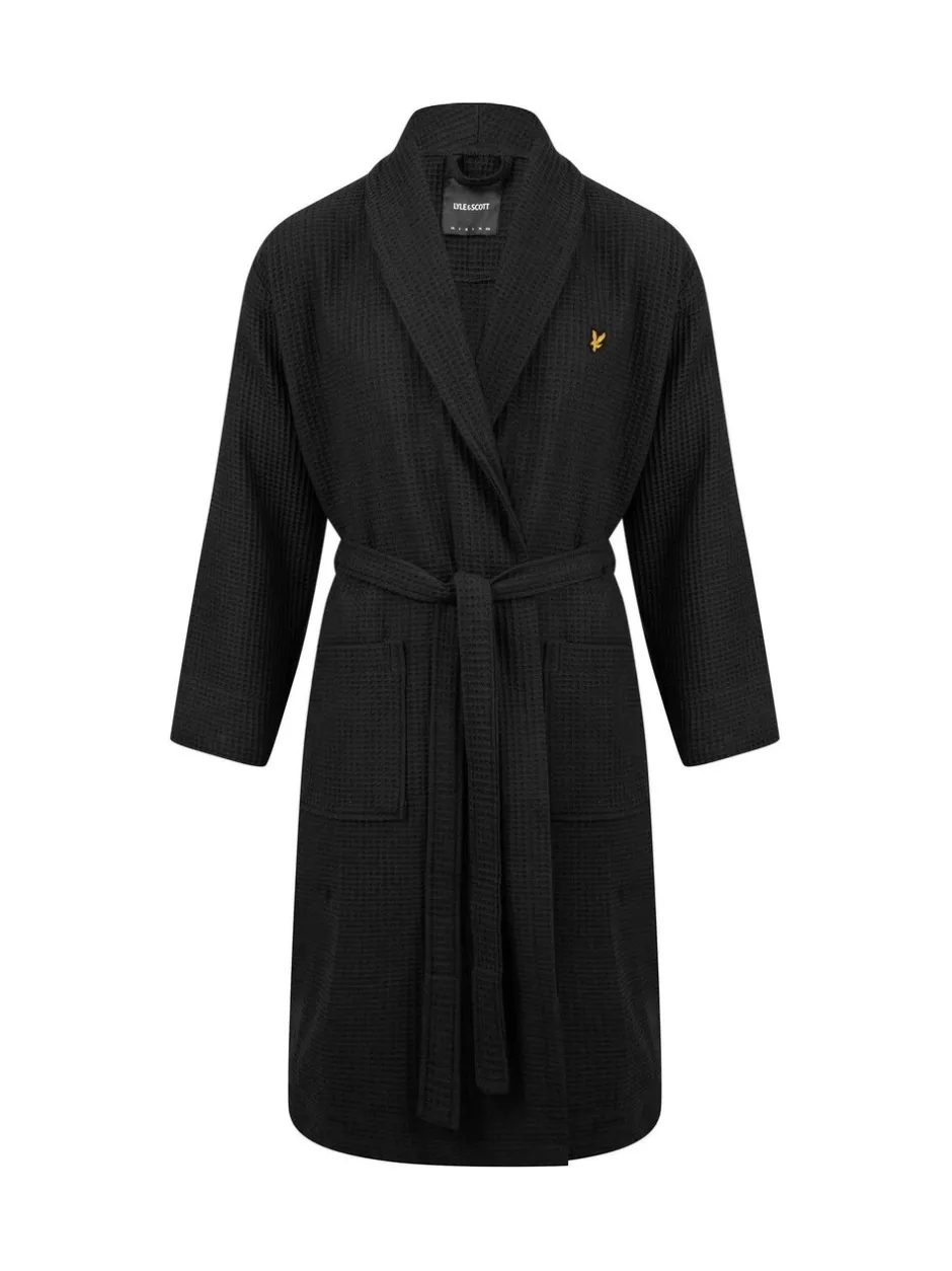 Kamerjassen En Badjassen|Lyle & Scott - 100% katoenen premium badjas met wafeldessin Zwart