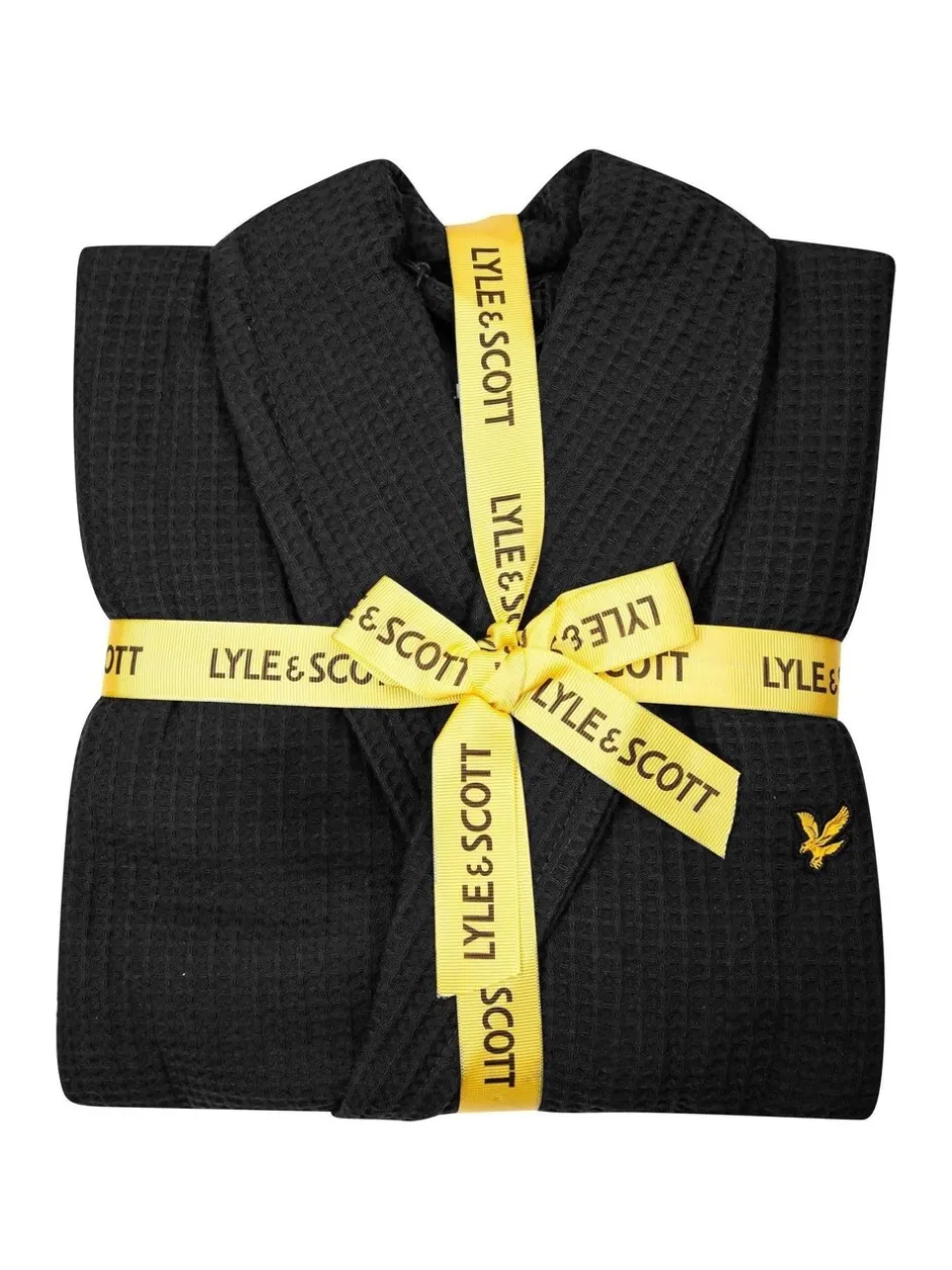 Kamerjassen En Badjassen|Lyle & Scott - 100% katoenen premium badjas met wafeldessin Zwart