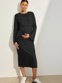 Moederschap*Next - Maternity Long Sleeve Nursing Shelf Dress Zwart