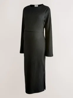 Moederschap*Next - Maternity Long Sleeve Nursing Shelf Dress Zwart