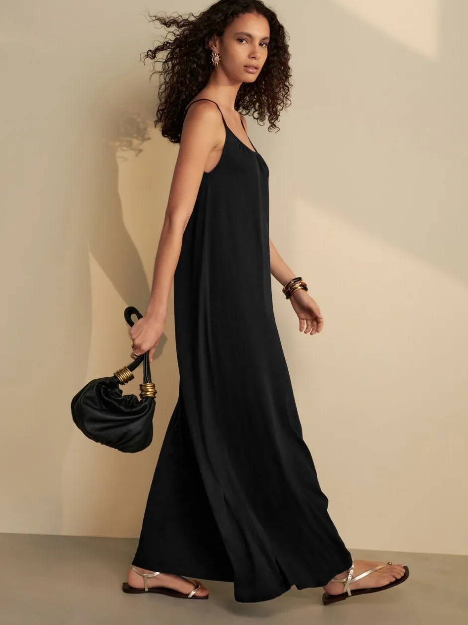Jurken*Next - Maxi Lengte Trapeze Vorm met Ruched Hals Dunne Vest Jurk Zwart