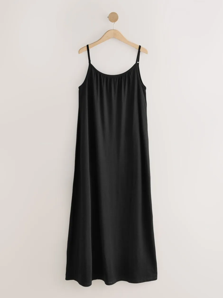 Jurken*Next - Maxi Lengte Trapeze Vorm met Ruched Hals Dunne Vest Jurk Zwart