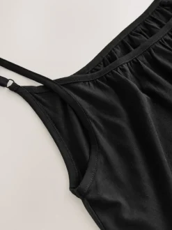 Jurken*Next - Maxi Lengte Trapeze Vorm met Ruched Hals Dunne Vest Jurk Zwart