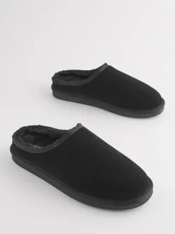 Pantoffels|Loungewear|Next - Met imitatiebont gevoerde Signature suède pantoffelmuiltjes Zwart