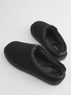 Pantoffels|Loungewear|Next - Met imitatiebont gevoerde Signature suède pantoffelmuiltjes Zwart