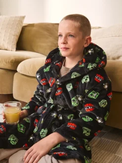 Kamerjassen|Nachtkleding En Pyjama's|Next Zwart - Minecraft fleece badjas (5-16jaar)