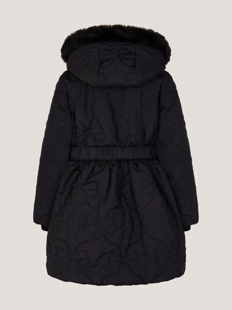 Jassen En Jacks|Monsoon - Faux Fur Hooded Bow Quilted Coat Zwart