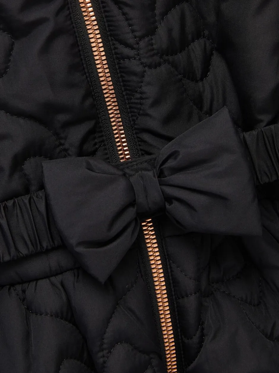 Jassen En Jacks|Monsoon - Faux Fur Hooded Bow Quilted Coat Zwart