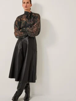 Rokken|Monsoon - Marnie Faux Leather Midi Skirt Zwart