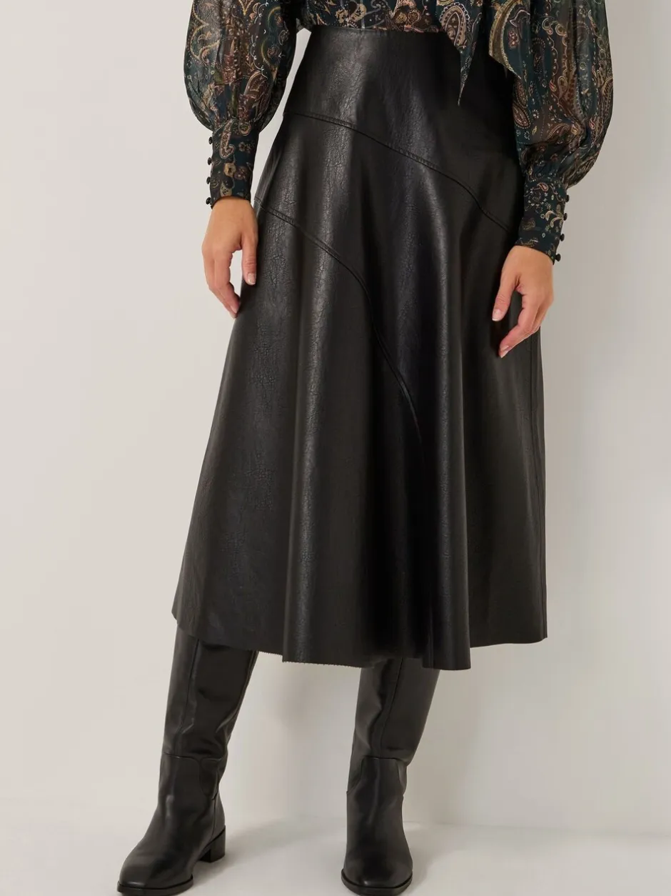 Rokken|Monsoon - Marnie Faux Leather Midi Skirt Zwart