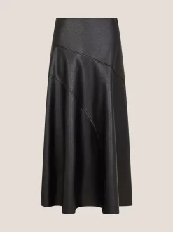 Rokken|Monsoon - Marnie Faux Leather Midi Skirt Zwart