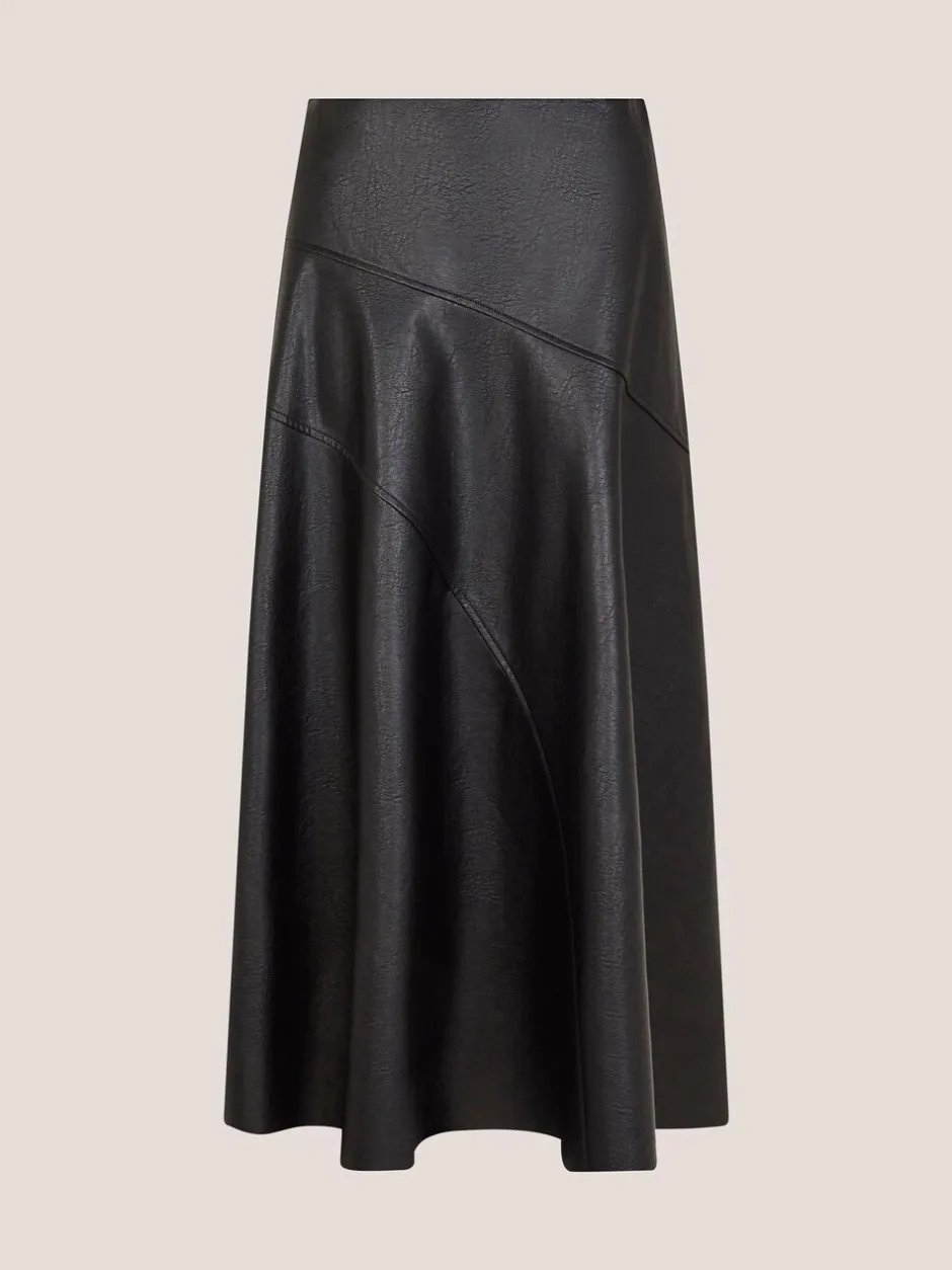 Rokken|Monsoon - Marnie Faux Leather Midi Skirt Zwart