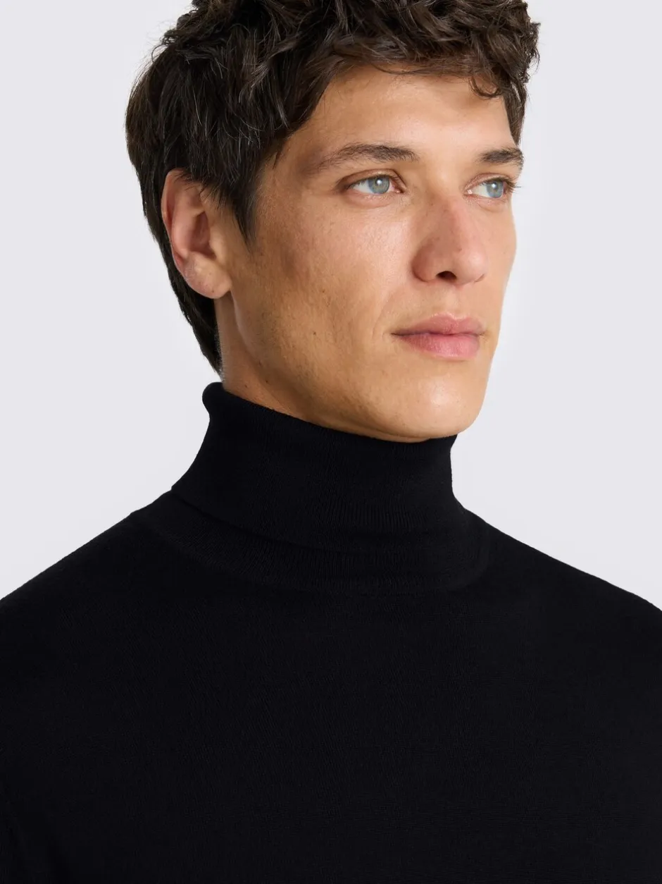 Gebreide Kleding*MOSS Zwart - Merino-Blend Roll Neck Jumper