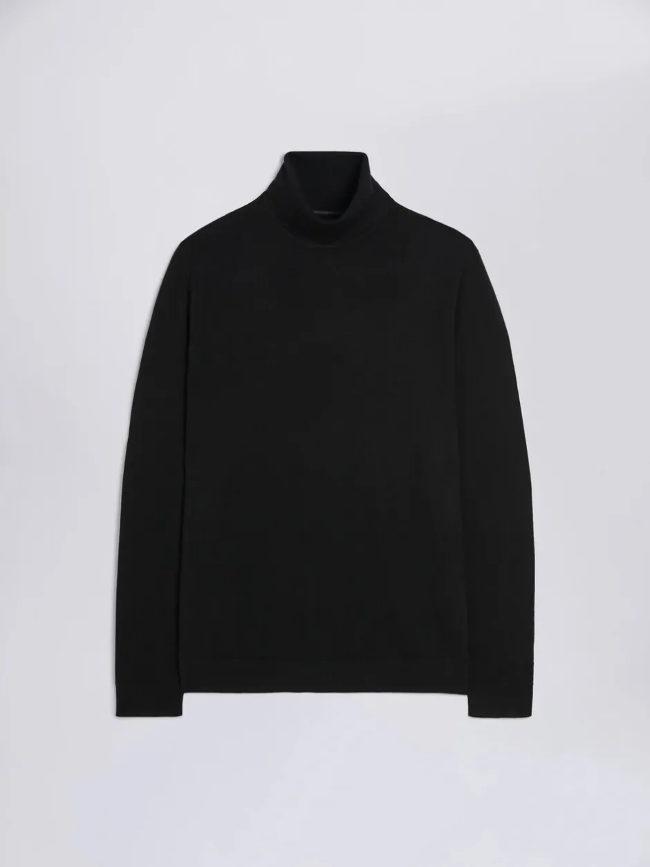 Gebreide Kleding*MOSS Zwart - Merino-Blend Roll Neck Jumper