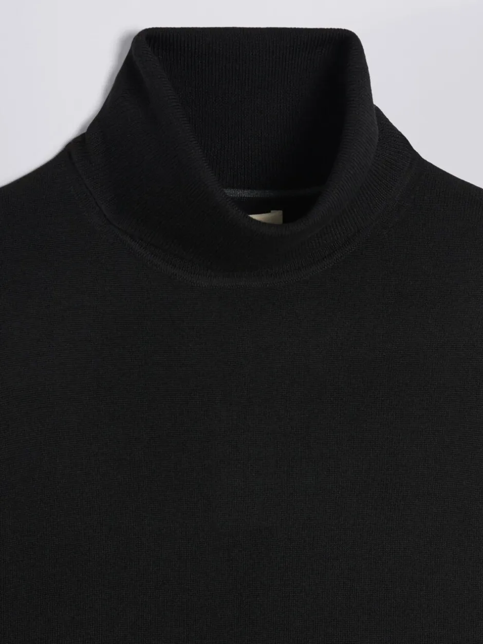 Gebreide Kleding*MOSS Zwart - Merino-Blend Roll Neck Jumper
