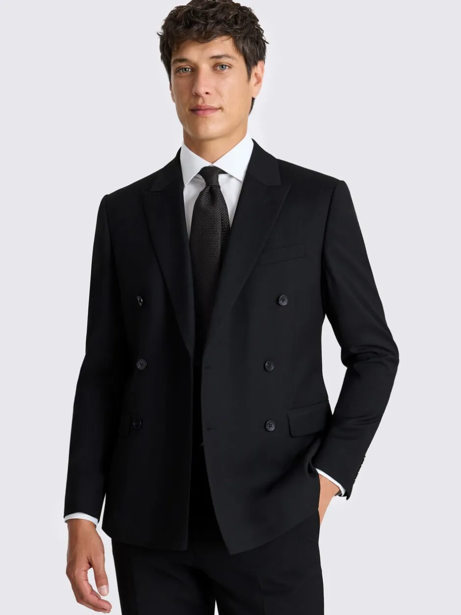 Blazers En Business-Jasjes|Pakken*MOSS - Slim Double Breasted Stretch Suit Jacket Zwart