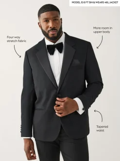Smokings En Feestkleding*Next Zwart - Muscle Fit Motionflex Stretch Tuxedo Suit Jacket