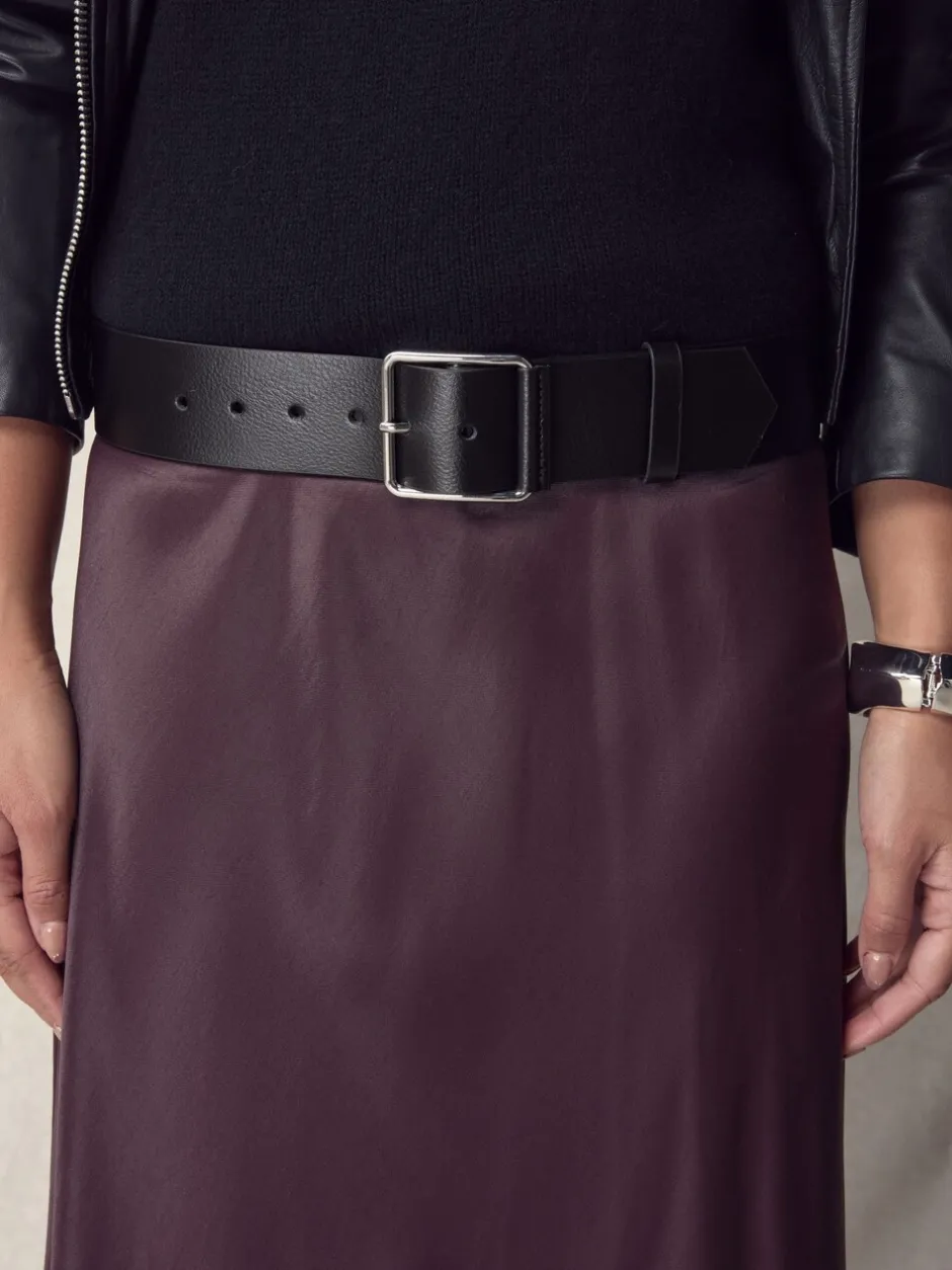Ceintuurs|Next - N. Premium brede leren riem, Made in Italy Zwart