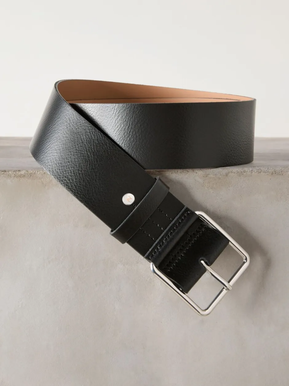 Ceintuurs|Next - N. Premium brede leren riem, Made in Italy Zwart
