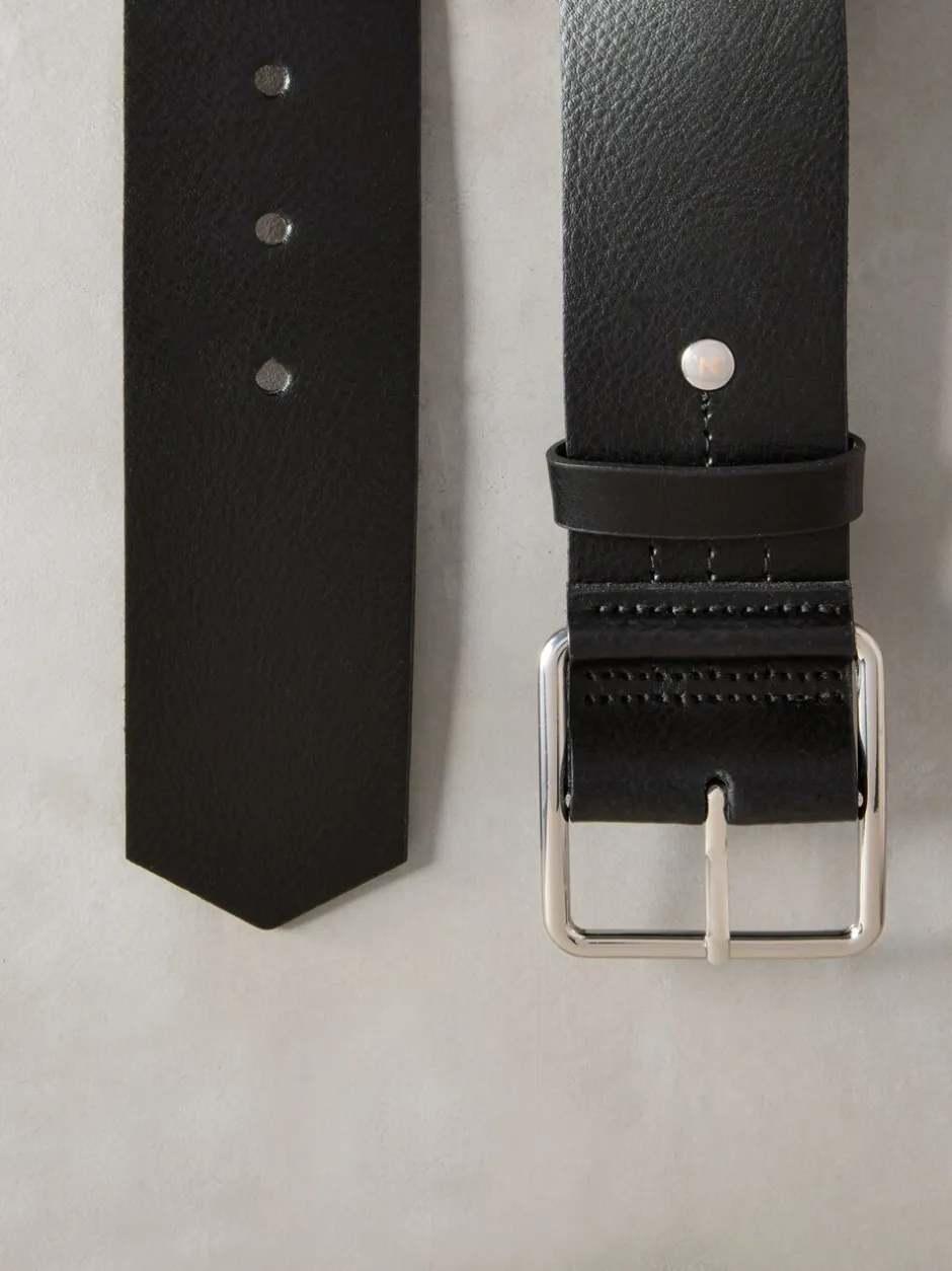 Ceintuurs|Next - N. Premium brede leren riem, Made in Italy Zwart