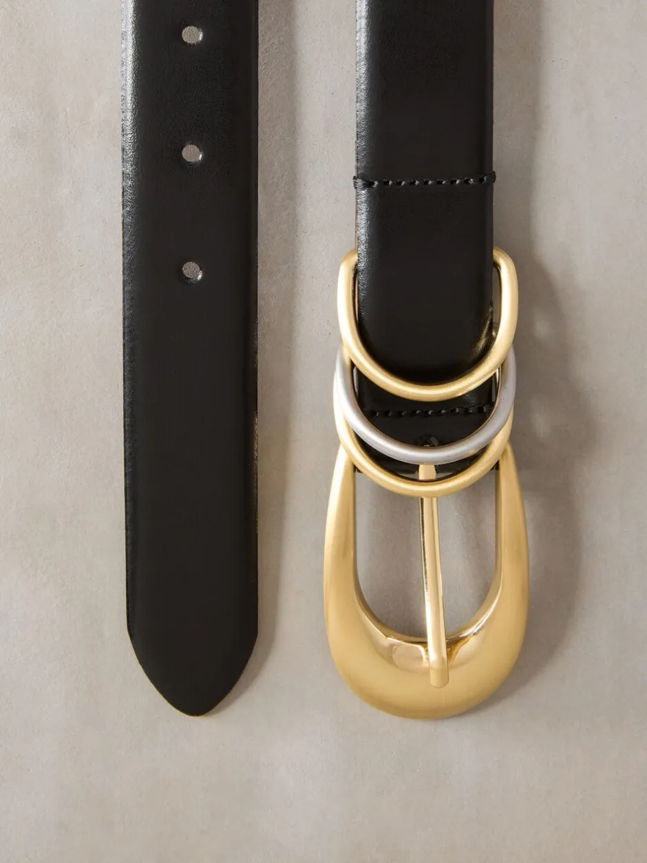 Ceintuurs|Next Zwart - N. Premium Made in Italië leren riem met meerdere ringen