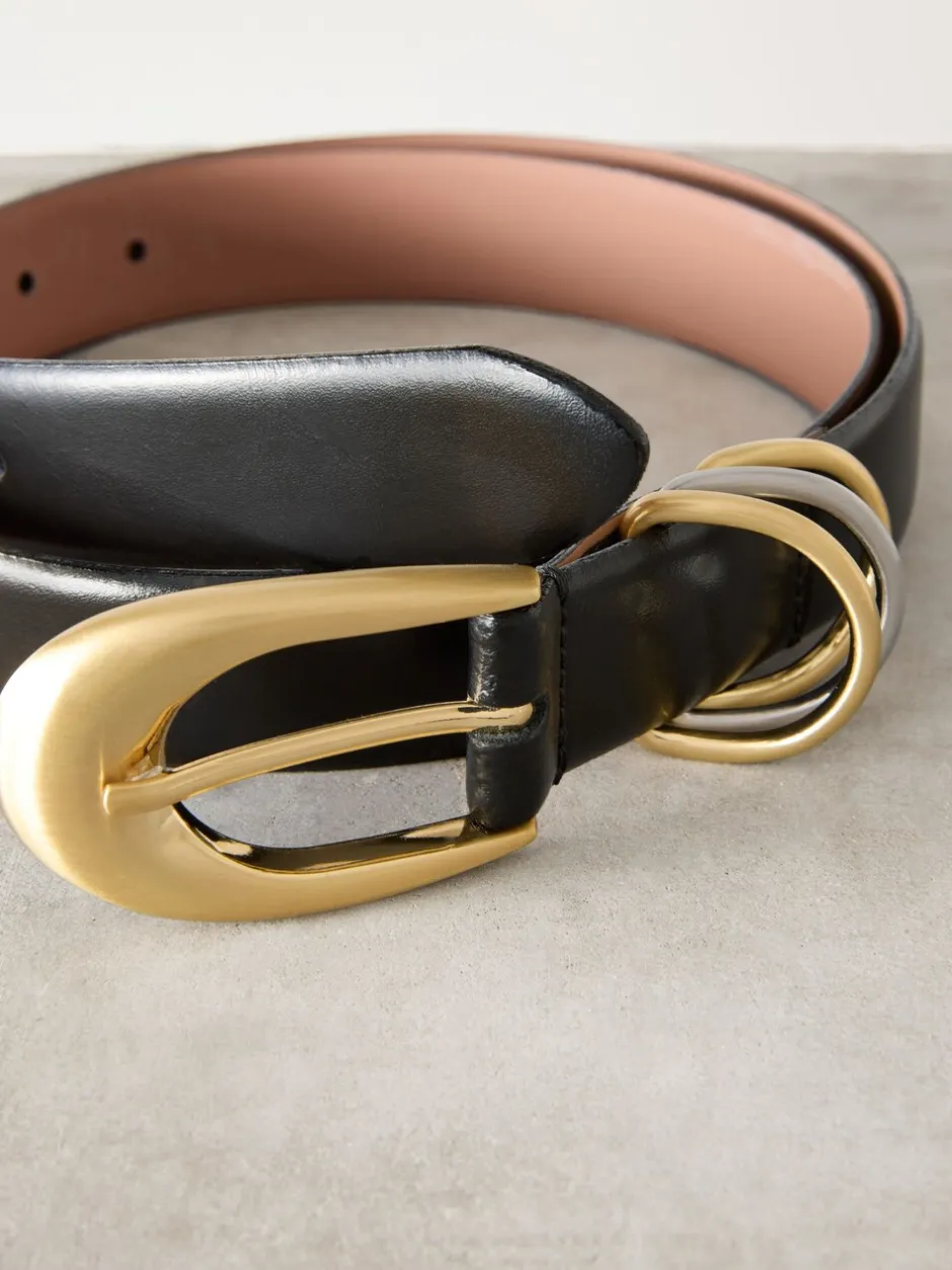 Ceintuurs|Next Zwart - N. Premium Made in Italië leren riem met meerdere ringen