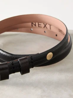 Ceintuurs|Next - N. Premium skinny Made In Italy leren riem Zwart