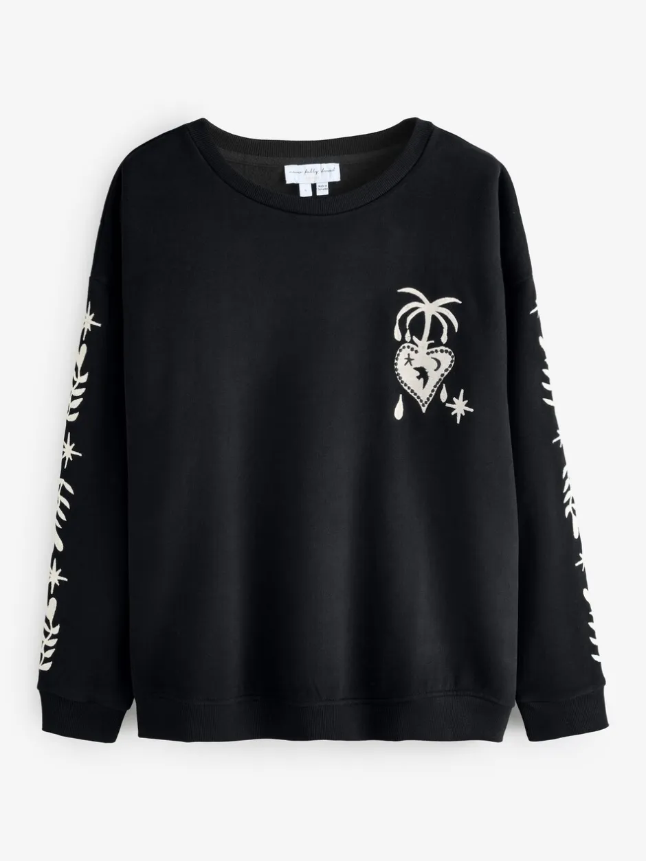 Hoody's En Sweatshirts*Never Fully Dressed Zwart - Embroidered Sweatshirt