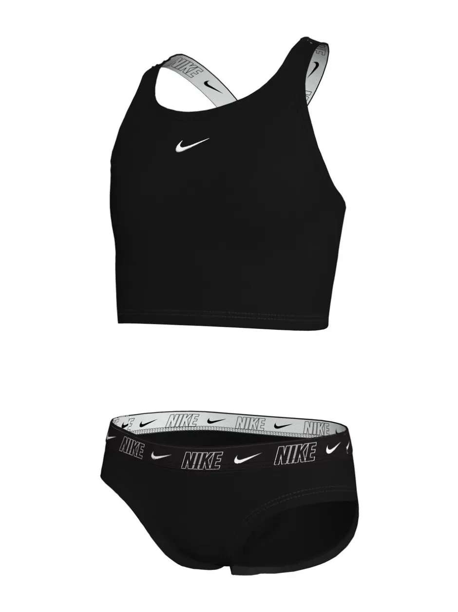 Badkleding|Nike - bikiniset met gekruiste bandjes en logobies Zwart