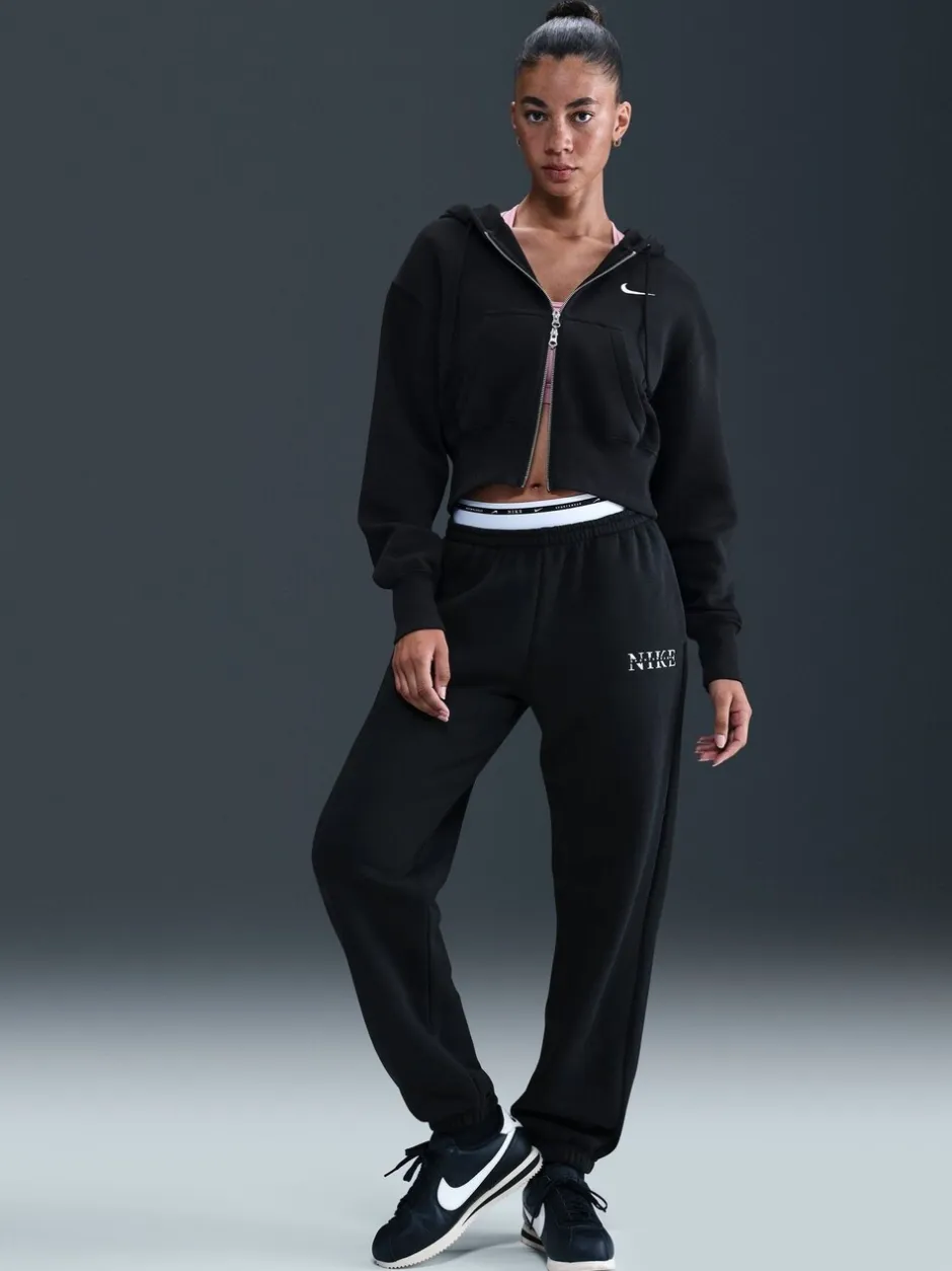 Leggings En Joggingbroeken|Nike - oversized Phoenix fleece joggingbroek met hoge taille en grafisch logo Zwart