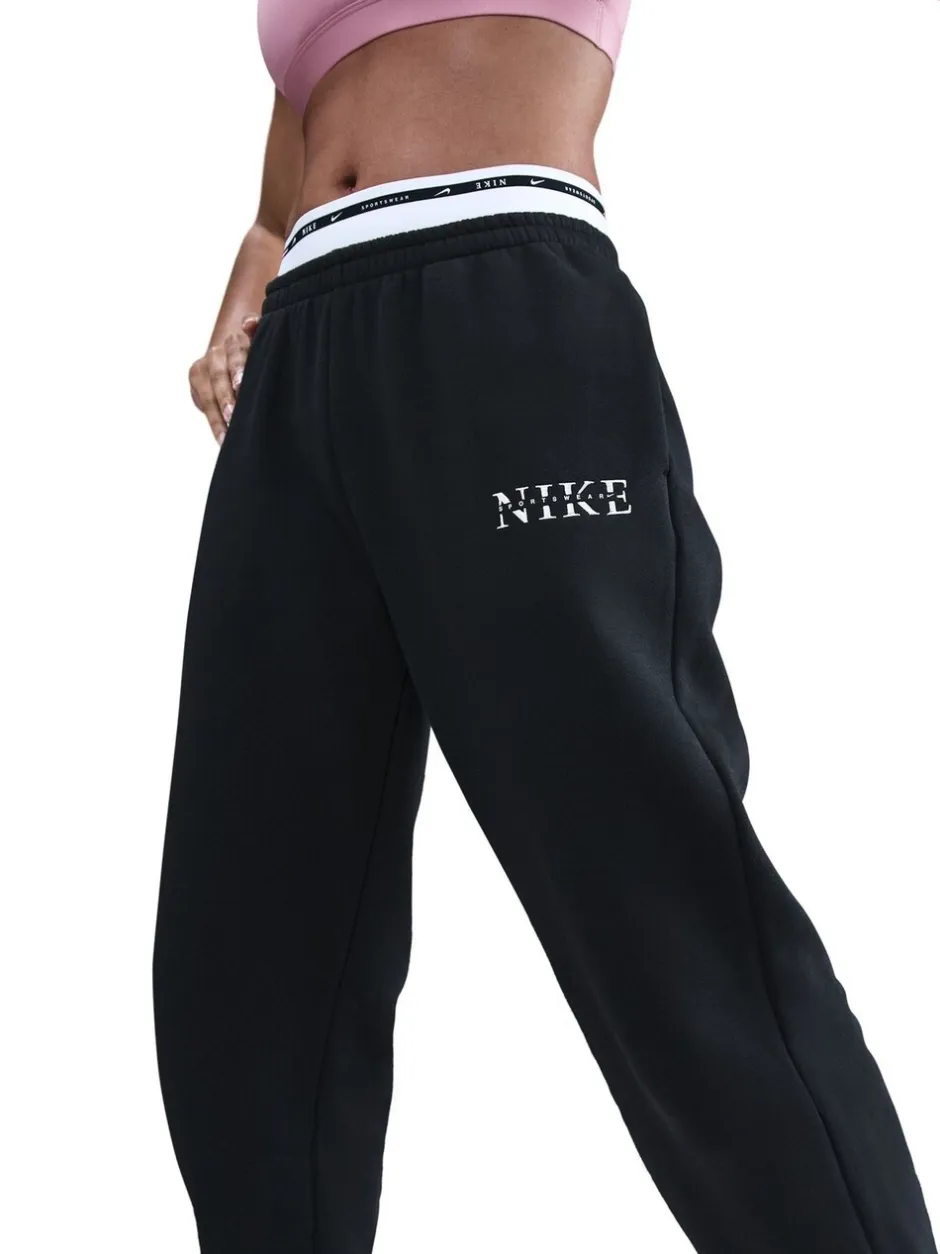 Leggings En Joggingbroeken|Nike - oversized Phoenix fleece joggingbroek met hoge taille en grafisch logo Zwart