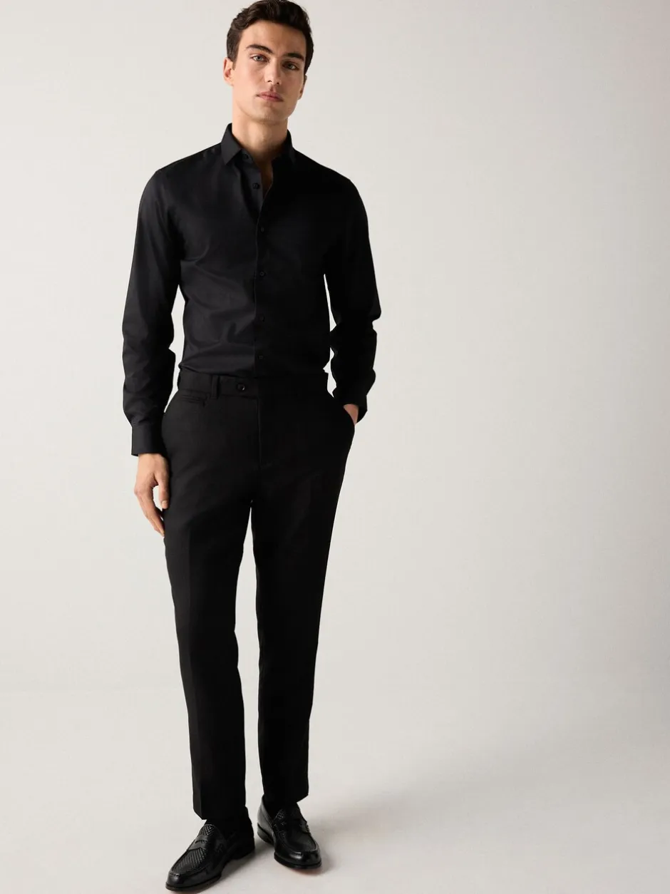 Formele Overhemden|Shirts|Next Zwart - Normale Pasvorm - Onderhoudsvriendelijk, getextureerd, slim fit overhemd met enkele manchet
