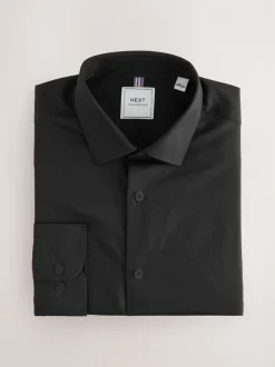 Formele Overhemden|Shirts|Next Zwart - Normale Pasvorm - Onderhoudsvriendelijk, getextureerd, slim fit overhemd met enkele manchet