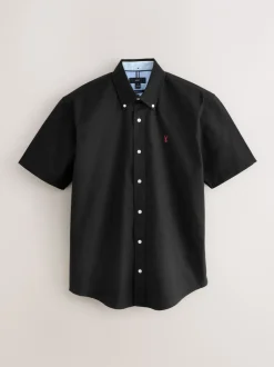 Formele Overhemden|Shirts|Next Zwart - Normale Pasvorm - Oxford-overhemd met korte mouwen