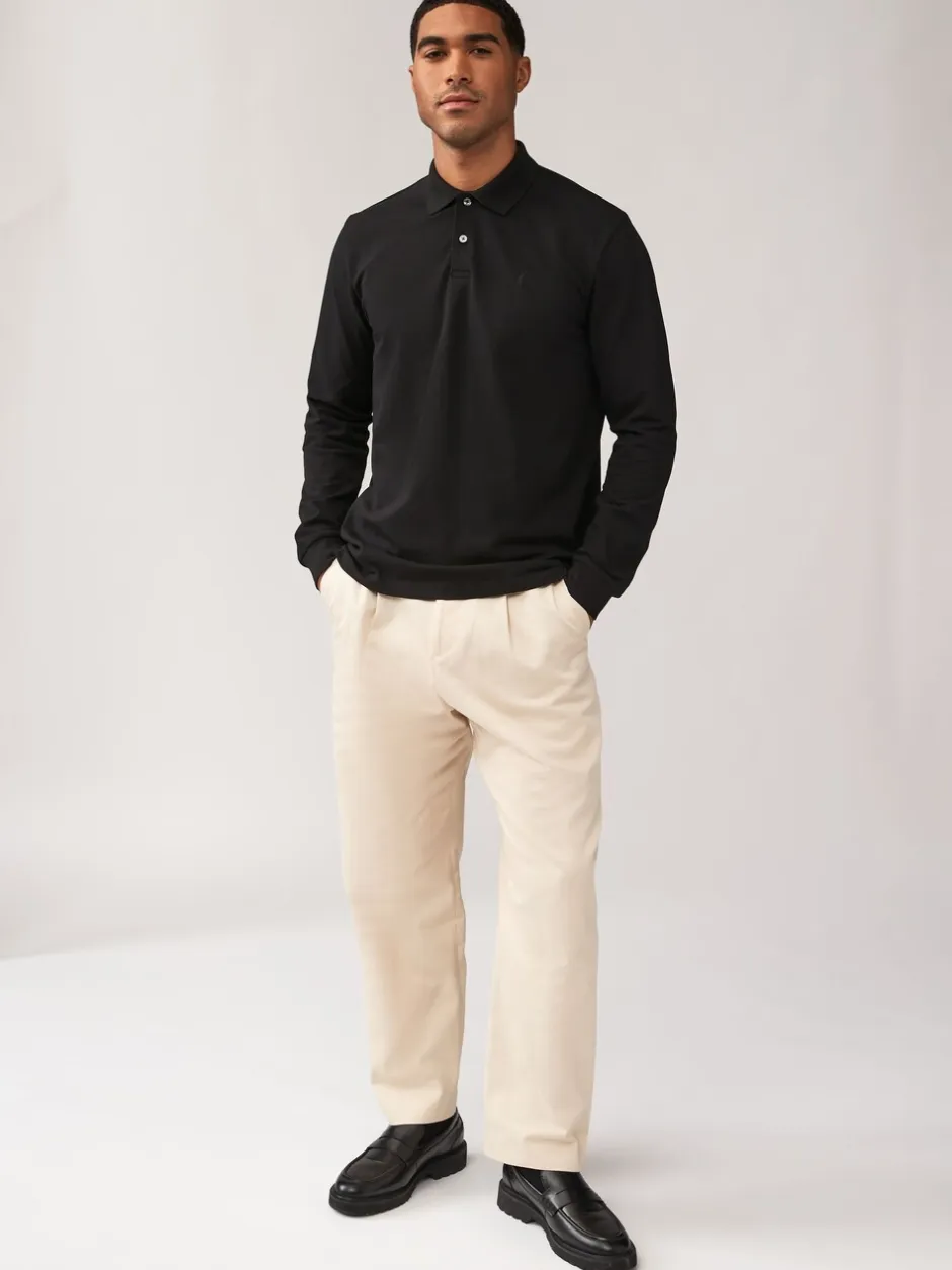 Poloshirts|T-Shirts En Hemden|Next Zwart - Normale Pasvorm - Piqué polo met lange mouwen