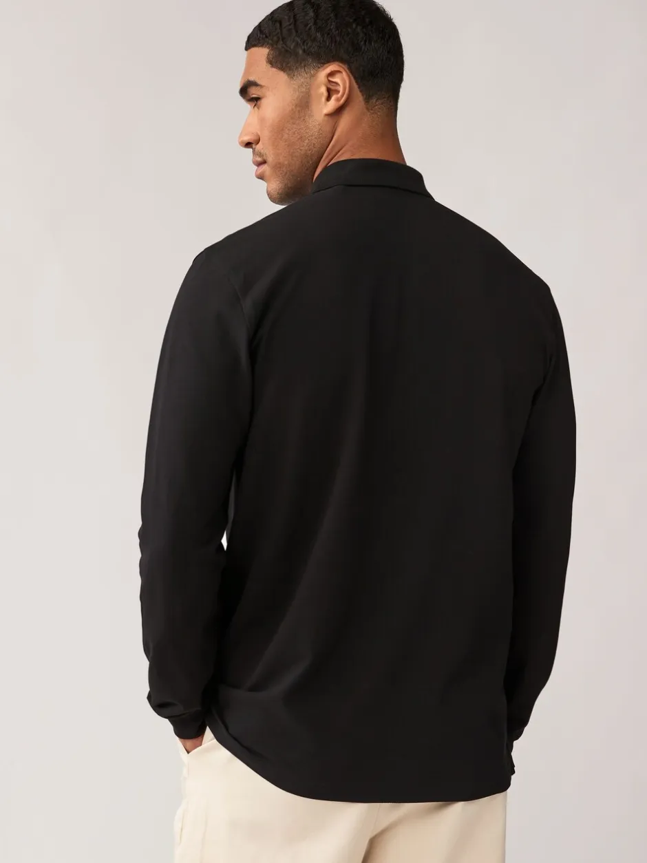 Poloshirts|T-Shirts En Hemden|Next Zwart - Normale Pasvorm - Piqué polo met lange mouwen