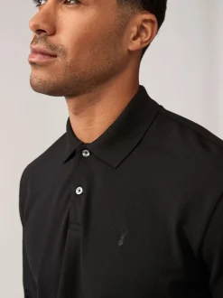 Poloshirts|T-Shirts En Hemden|Next Zwart - Normale Pasvorm - Piqué polo met lange mouwen