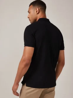 Poloshirts|Next Zwart - Normale Pasvorm - Piqué poloshirt met korte mouwen